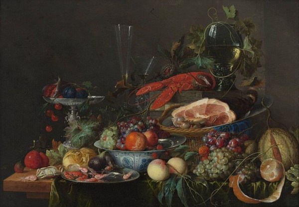 Jan Davidsz de Heem, Still life with ham, lobster and fruit, 1653.