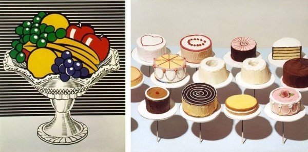 Roy Lichtenstein, Still Life With Crystal Bowl / Wayne-Thiebaud, Cakes, 1963.